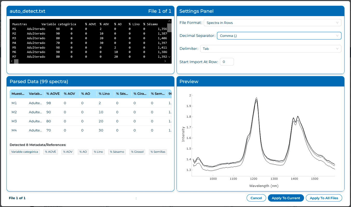 advanced importer menu example